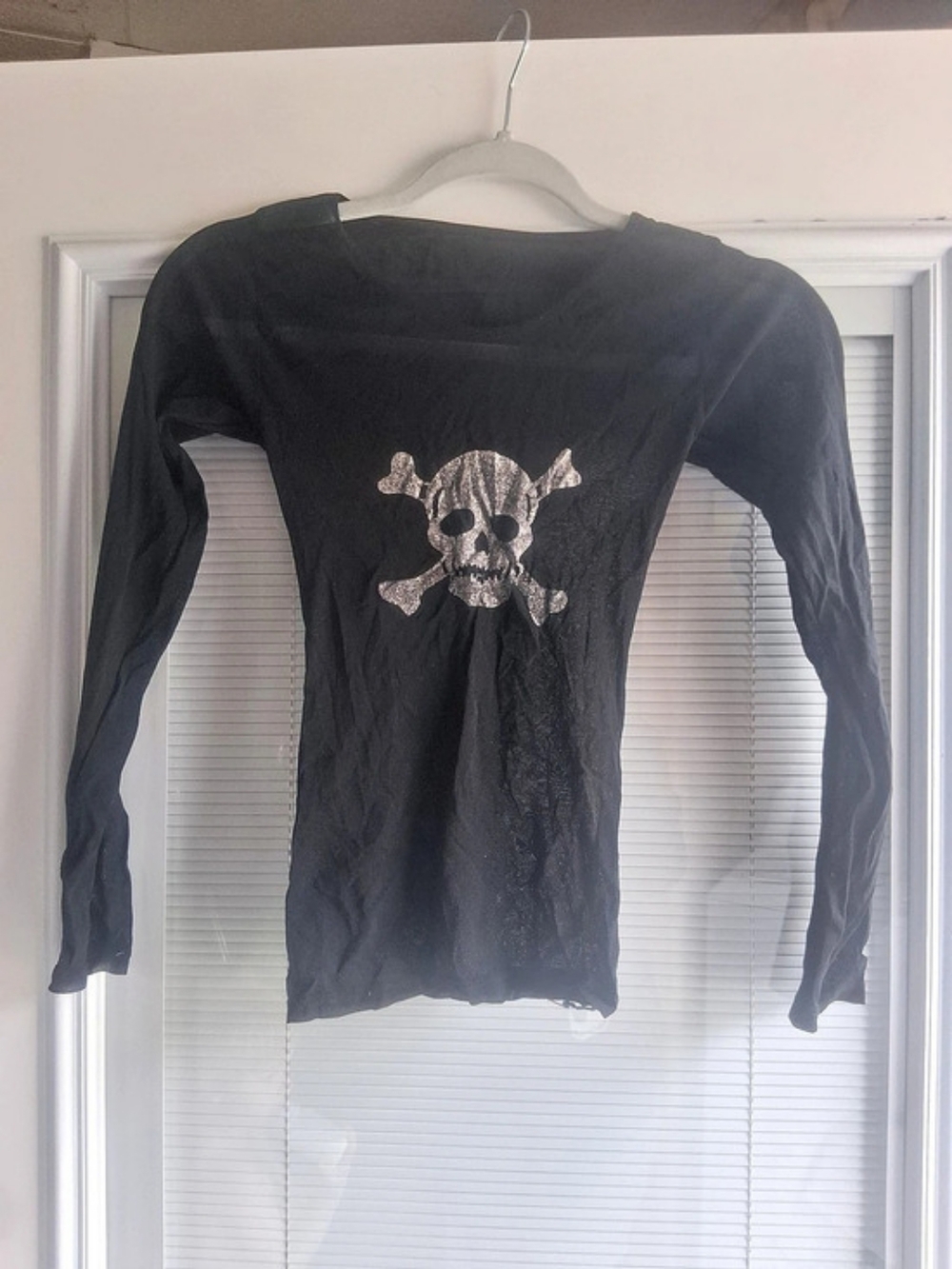 Vintage Y2k Women's Black Long Sleeve Sheer Skull Top